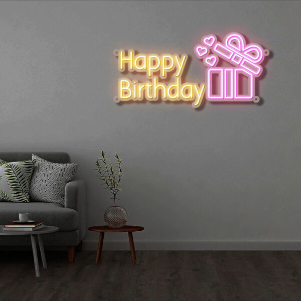 Happy Birthday with Gift Box Neon Sign
