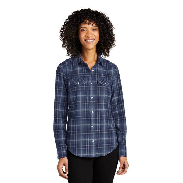Custom Port Authority LW672 Ladies Long Sleeve Ombre Plaid Shirt - Image 6