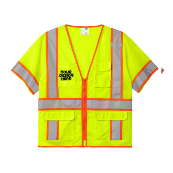 Custom CornerStone® ANSI 107 Class 3 Surveyor Mesh Zippered Two-Tone Short Sleeve Vest
